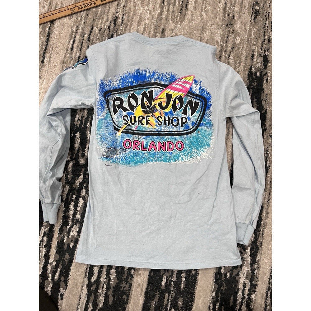 Ron Jon Surf Shop Shirt Small‎ Blue Long Sleeve Men's Pullover Orange Beach